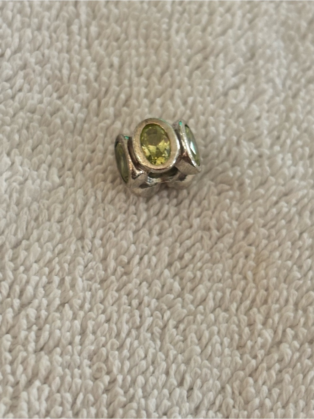 Pandora Silver Bead Charm with Light Green Crystal